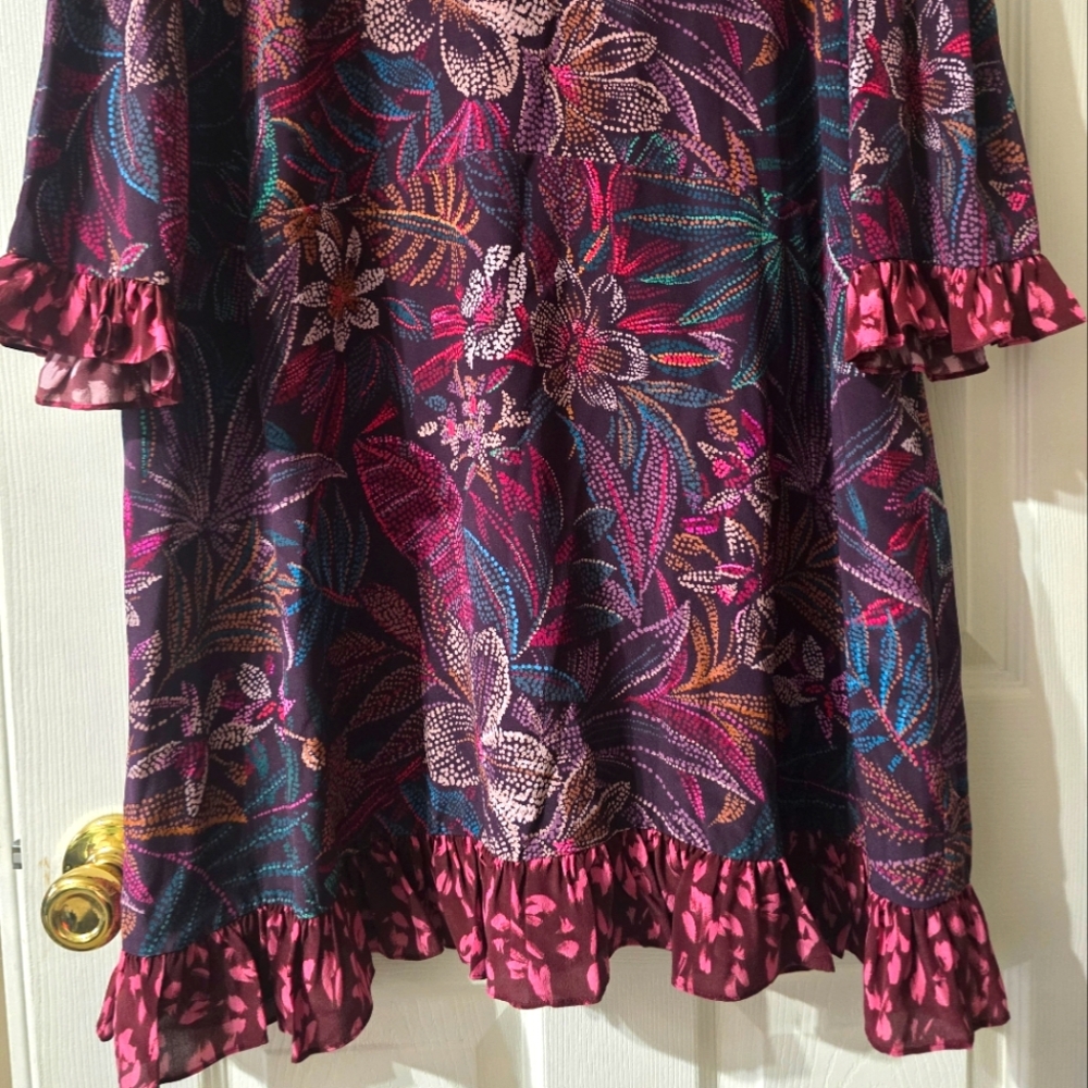 NWT Johnny Was Alicante Tunic Silk Shift Dress, Tropical Print, Ruffle Hem, XL. - Picture 4 of 16